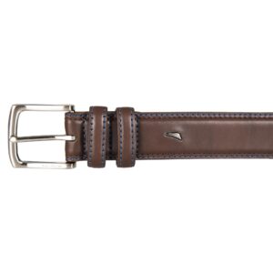 Nautica Men Bold Fashion and Dress Leather Belt with Metal Buckle, Logo Inlay Double Keeper-Brown, 34"