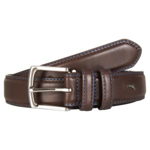 Nautica Men Bold Fashion and Dress Leather Belt with Metal Buckle, Logo Inlay Double Keeper-Brown, 34"