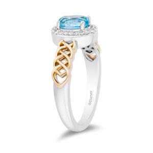 Jewelili Enchanted Disney Fine Jewelry Sterling Silver and 10K Yellow Gold with 1/10 CTTW Diamond and Swiss Blue Topaz Brave 10th Anniversary Collectors Merida Halo Ring