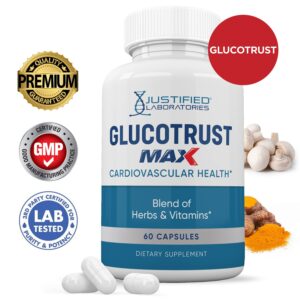 Justified Laboratories (3 Pack) Glucotrust Max 1295MG Formula Supplement Pills 180 Capsules