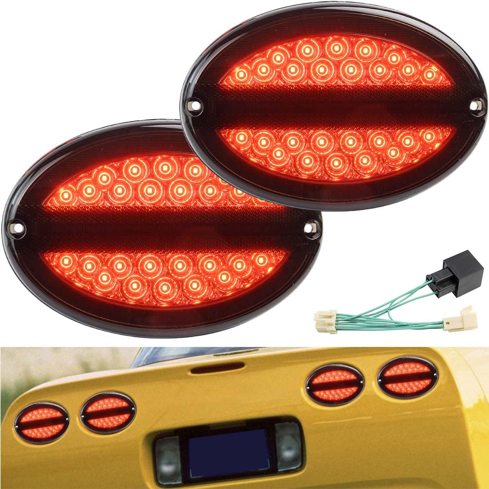 NJSBYL Corvette LED Tail Turn Signal Light Assembly For Chevy C5 1997 1998 1999 2000 2001 2002 2003 2004 Corvette C5 Smoked Lens Rear Bumper Left Right Side Taillights Driving Running Brake Lamps