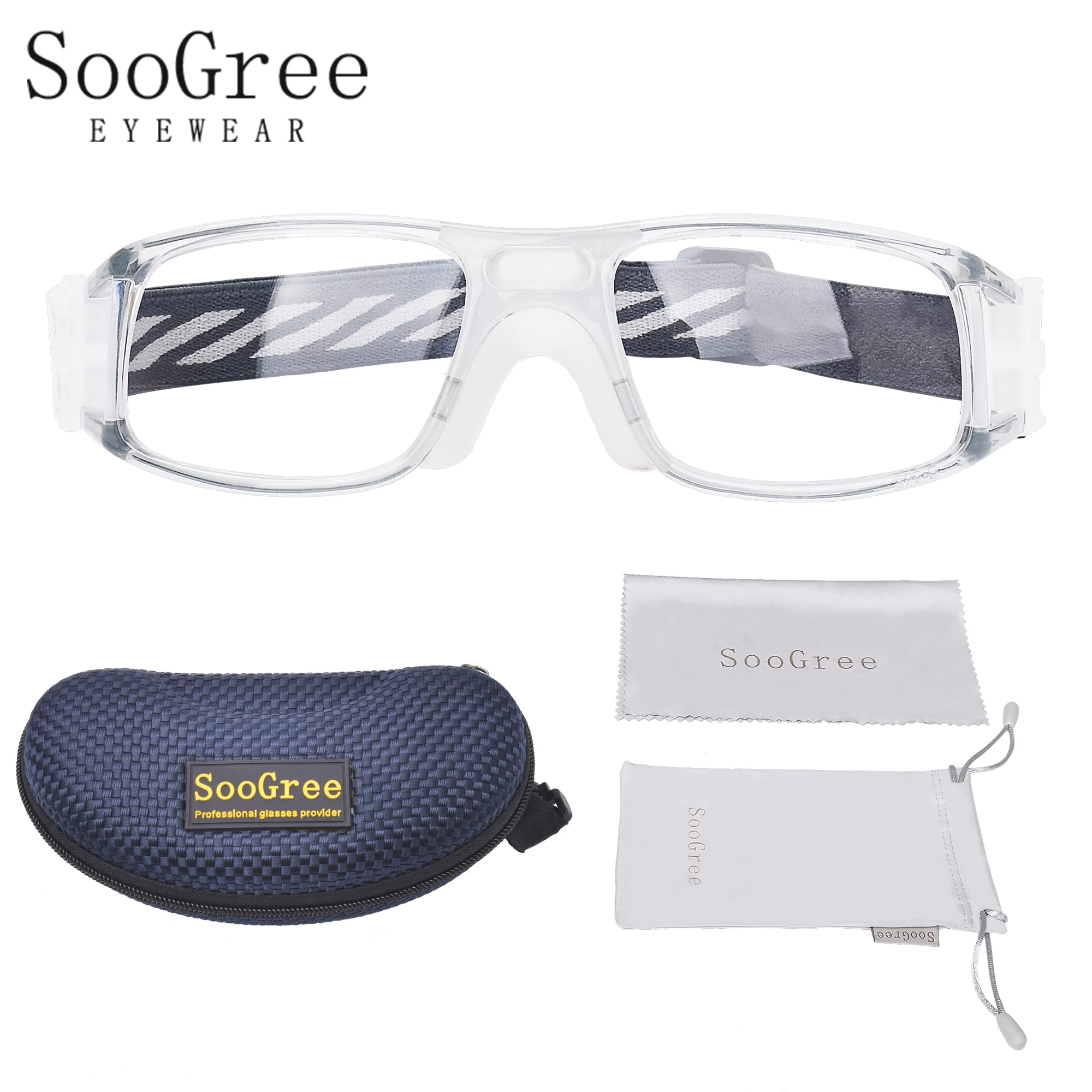 SooGree Sports Goggles Glasses -Basketball Soccer Football Sports Protective Eyewear Goggles Eye Safety Glasses Frame Removable PC Lens with Adjustable Goggles Strap (8107 gray frame white pad)