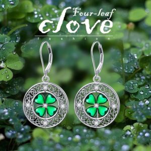 Shamrock Earrings Sterling Silver St Patrick’s Day Earrings Celtic Knot Leverback Earring Four Leaf Clover Earrings Green Irish Jewelry Gifts