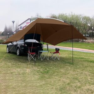 Vilemoon Waterproof Car Awning Sun Shelter, SUV Tailgate Shade Awning Tent with Both Sides,Portable Auto Canopy Camper Trailer Sun Shade for Camping, Outdoor (Brown)