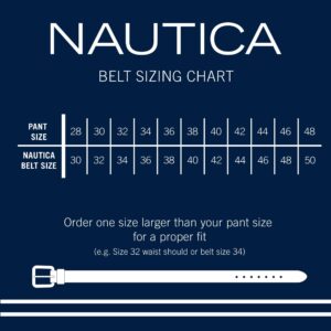 Nautica Men Bold Fashion and Dress Leather Belt with Metal Buckle, Logo Inlay Double Keeper-Brown, 34"