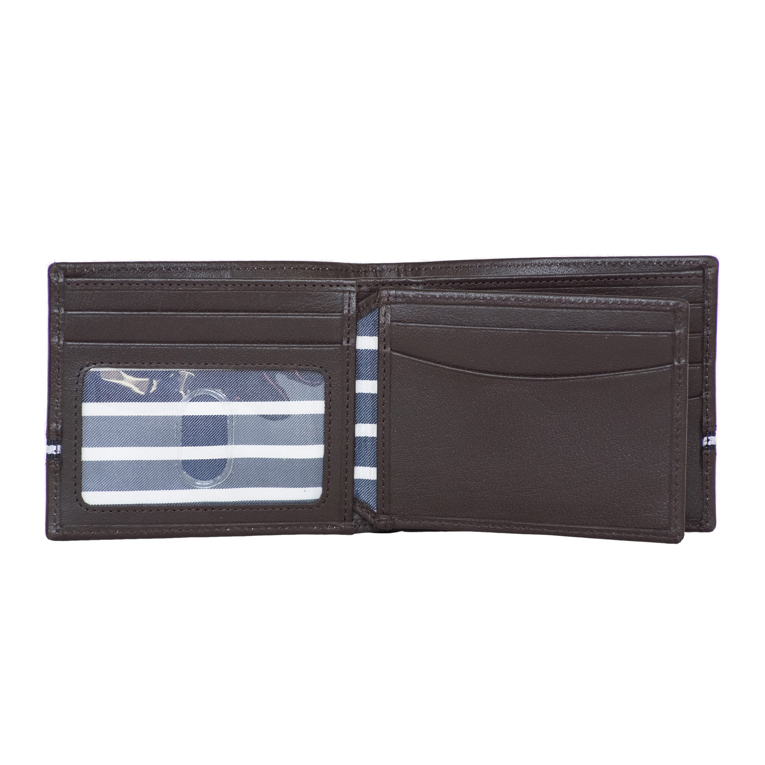 Nautica Mens Classic Leather Bifold Rfid (Available In Smooth Or Pebble Grain) Wallet, Logo Ribbon - Brown