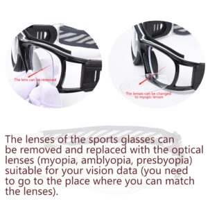 SooGree Sports Goggles Glasses -Basketball Soccer Football Sports Protective Eyewear Goggles Eye Safety Glasses Frame Removable PC Lens with Adjustable Goggles Strap (8107 gray frame white pad)