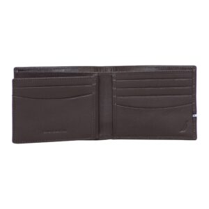 Nautica Mens Classic Leather Bifold Rfid (Available In Smooth Or Pebble Grain) Wallet, Logo Ribbon - Brown