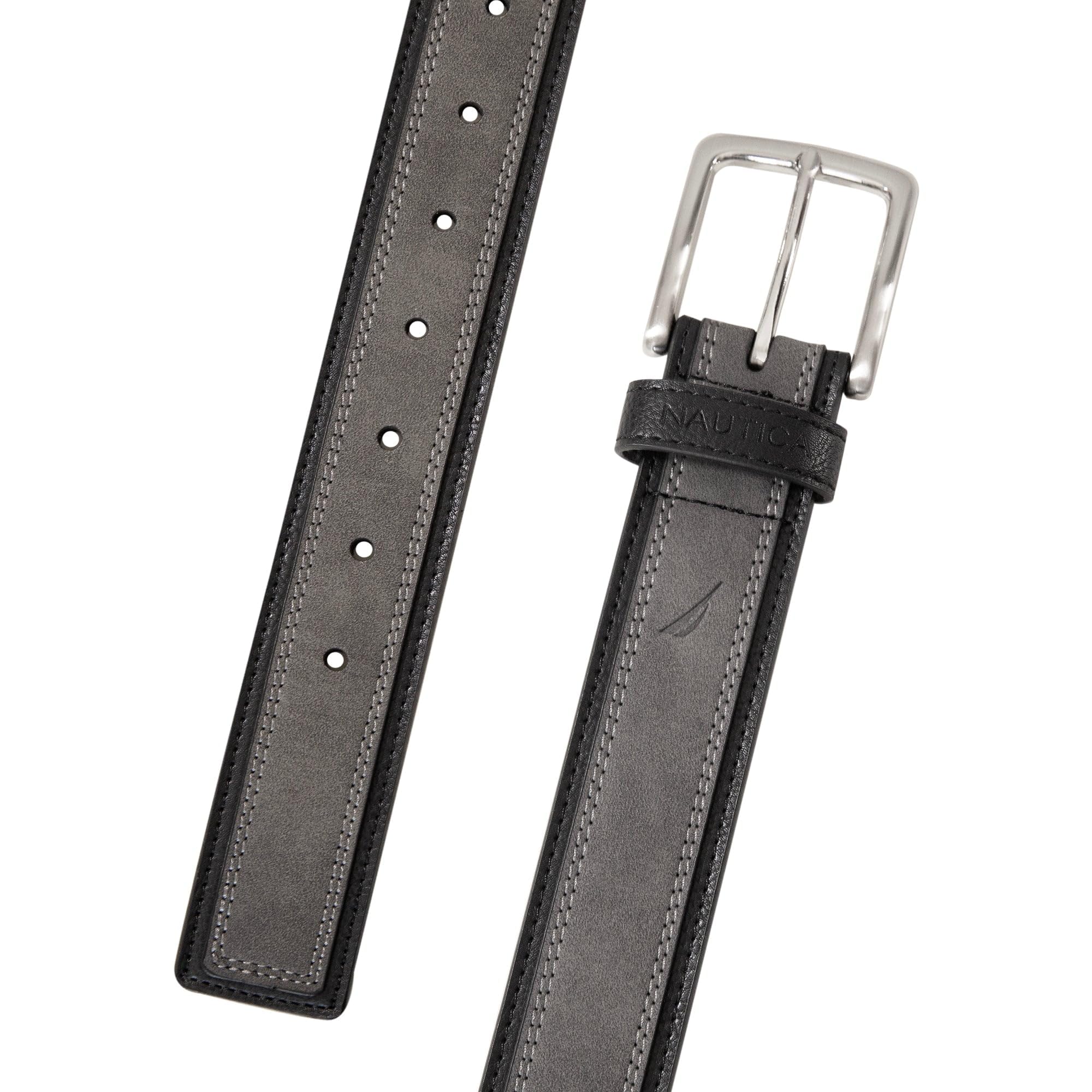 Nautica Mens Bold Fashion And Dress Leather With Metal Buckle Belt, Casual Overlay - Grey, 34 Inch US