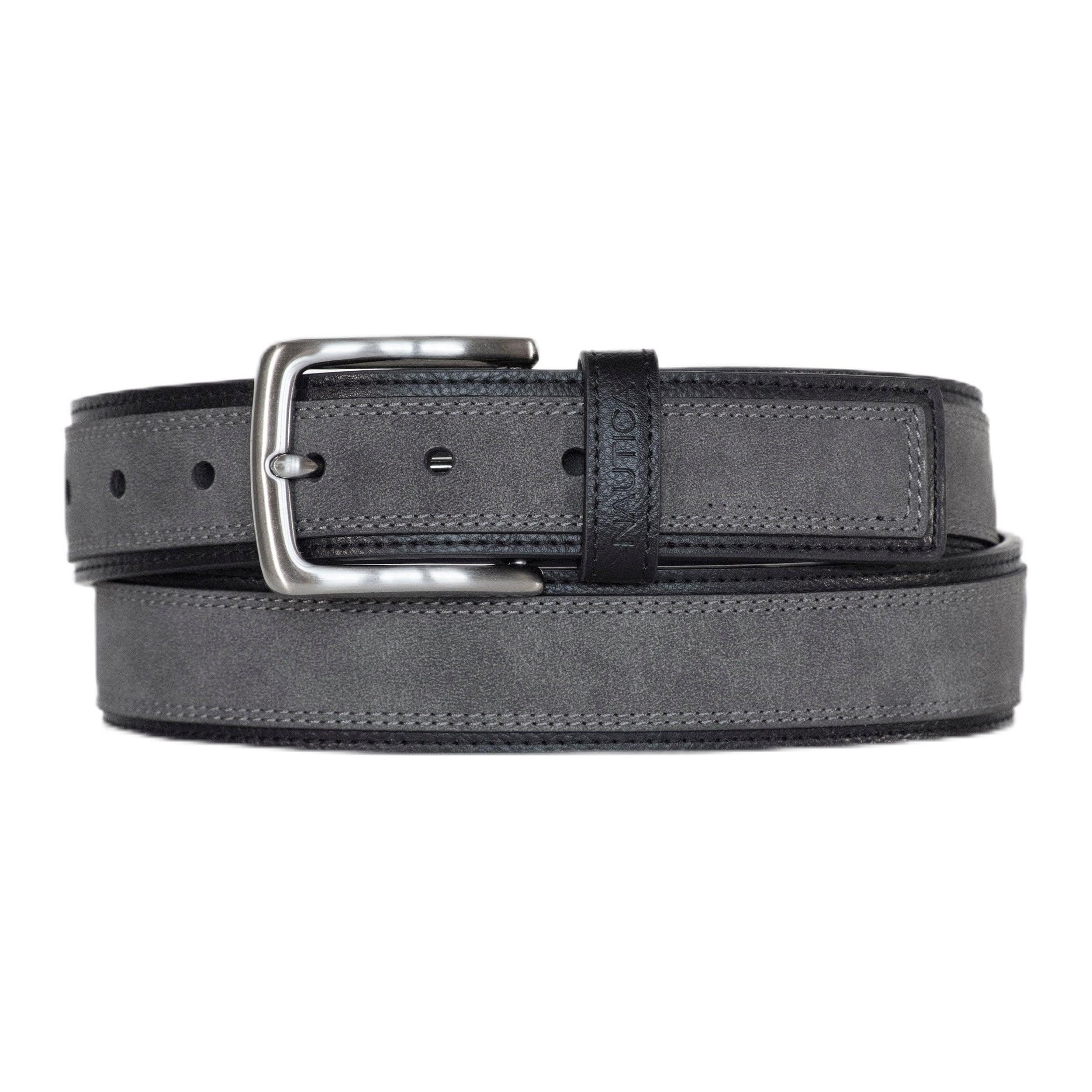 Nautica Mens Bold Fashion And Dress Leather With Metal Buckle Belt, Casual Overlay - Grey, 34 Inch US