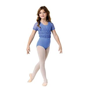 Danz N Motion Girls Shirred Cap Sleeve Leotard 22104C (Periwinkle, 6X-7)