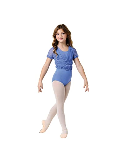 Danz N Motion Girls Shirred Cap Sleeve Leotard 22104C (Periwinkle, 6X-7)