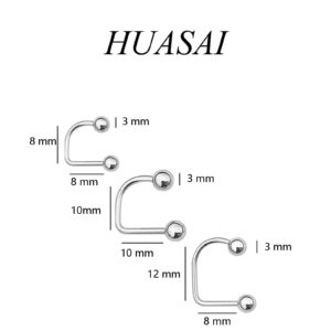 HUASAI Medusa Piercing Jewelry Stainless Steel Monroe Lip Rings for Women U Shaped Ball Tragus Cartilage Earrings Punk Pierced Body Jewelry Set(3 Pcs)