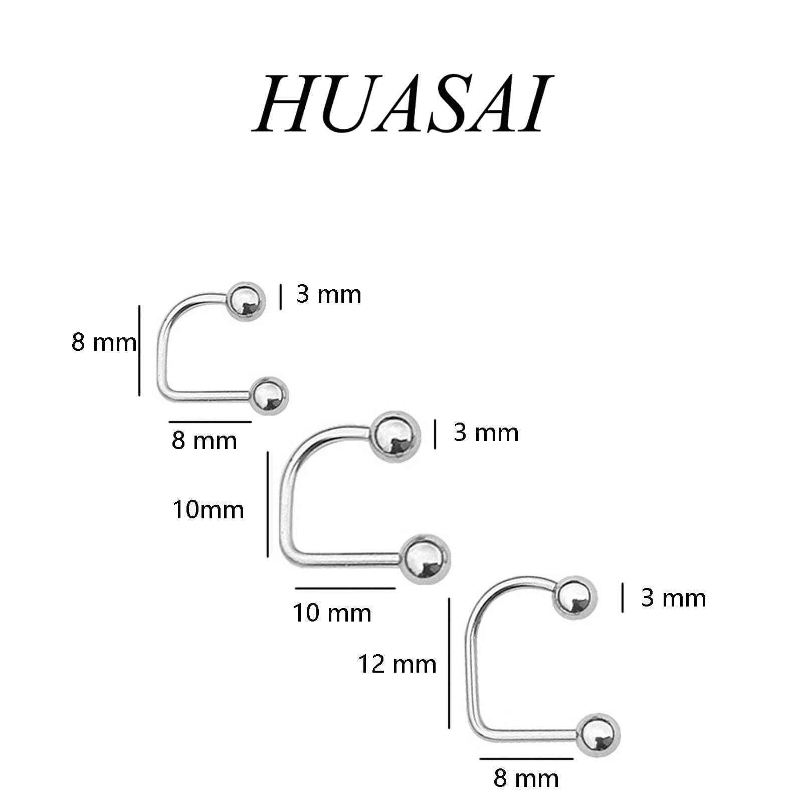 HUASAI Medusa Piercing Jewelry Stainless Steel Monroe Lip Rings for Women U Shaped Ball Tragus Cartilage Earrings Punk Pierced Body Jewelry Set(3 Pcs)