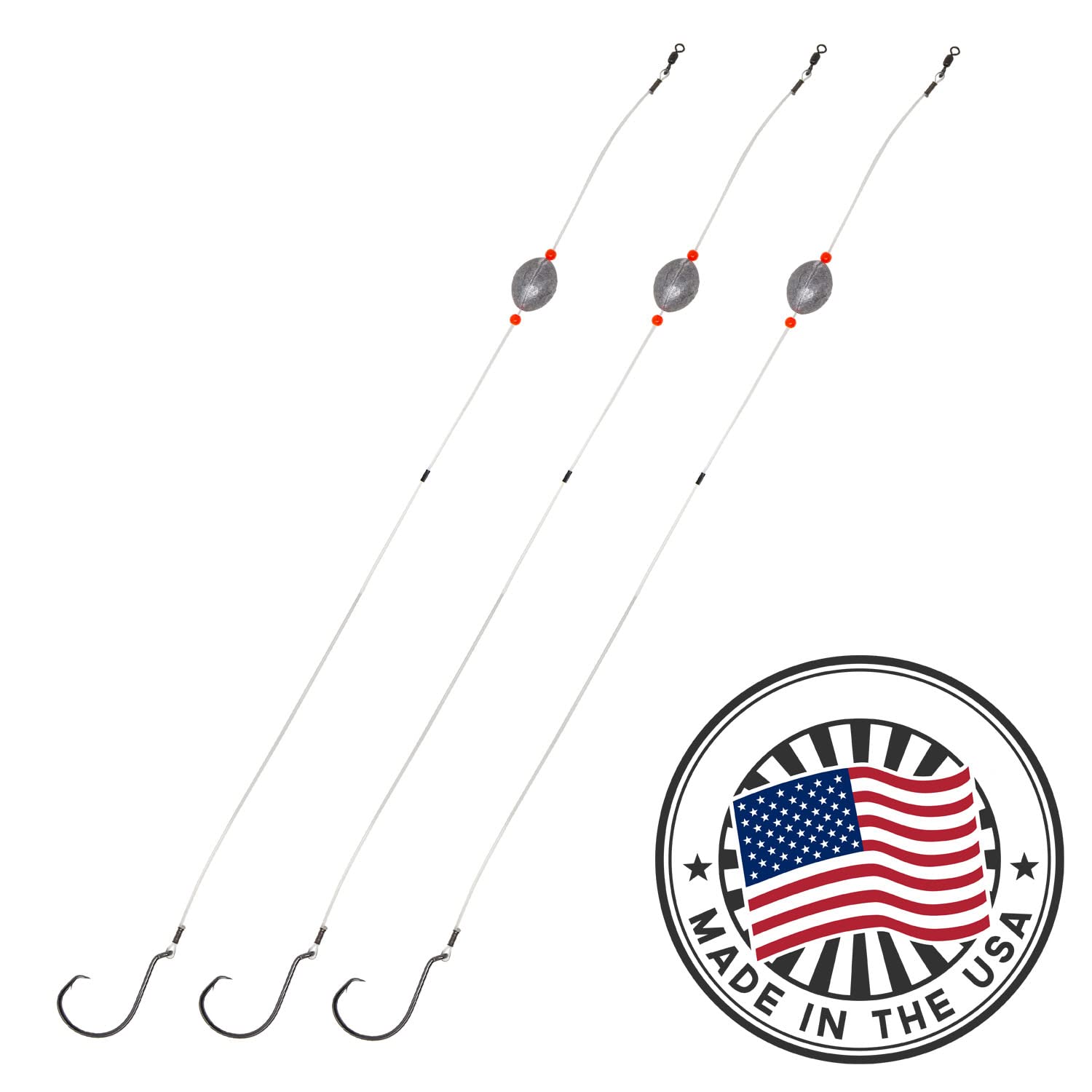 Tooth Shield Tackle 3 Pack Premium Fluorocarbon Grouper Bottom Rigs Saltwater Fishing Rigs Hooks Flounder Snapper Inlet Ready Rig (Hook: #8 - 3 oz. Weight)