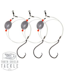 Tooth Shield Tackle 3 Pack Premium Fluorocarbon Grouper Bottom Rigs Saltwater Fishing Rigs Hooks Flounder Snapper Inlet Ready Rig (Hook: #8 - 3 oz. Weight)