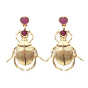 Vintage Bug Insect Beetle Dangle Earrings Abalone Shell Crystal Pearl Antiqued Gold Scarab Ladybug Drop Earrings for Women-Golden