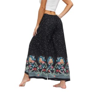 Lu's Chic Women's Palazzo Gaucho Flowy Yoga Pant Boho Flowy Split Side Slit Wide Leg Bohemian Slitted Summer Beach Long Lounge Bottoms Elastic Waist Hippie Print Printed Patterned2 Small-Medium