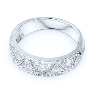 PRSTANI 5.5mm Wide Sterling Silver Vintage Milgrain Simulated Round Brilliant Cut Diamonds Unisex Wedding Ring (5.5)