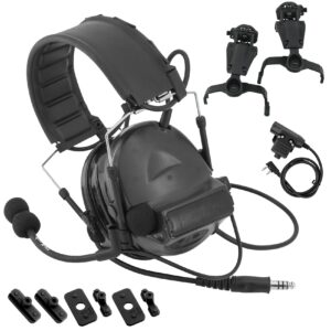 tsvisioncore comta2 tactical headset with u94 ptt detachable headband and rail adapter,for arc,mlok,team wendy rail,airsoft sports(black)