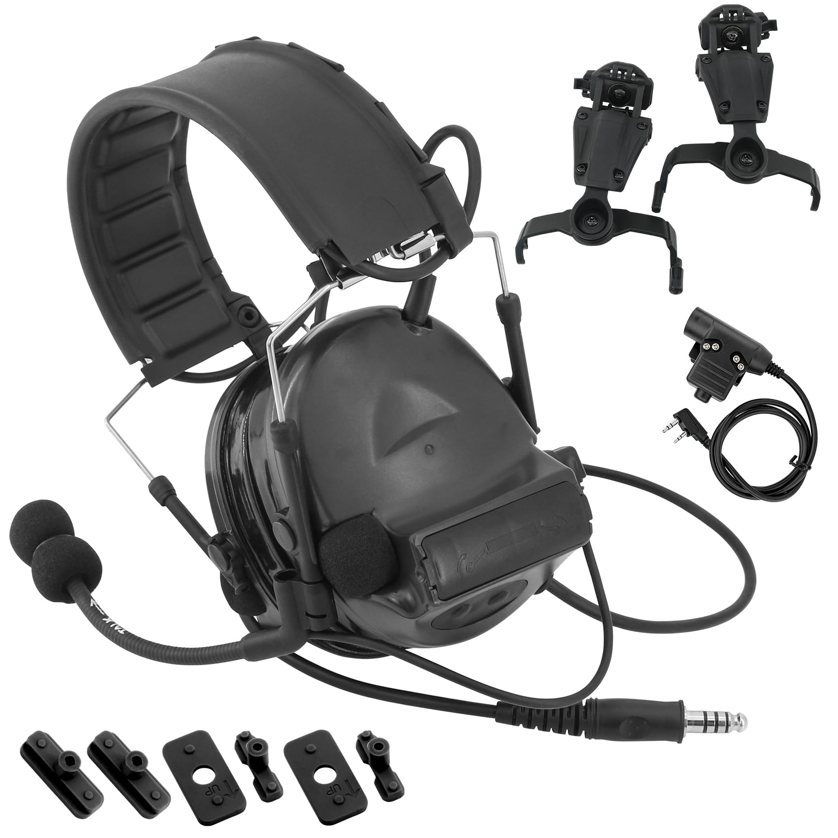 TSVISIONCORE COMTA2 Tactical Headset with U94 PTT Detachable headband and rail adapter,for ARC,Mlok,Team Wendy rail,Airsoft sports(Black)