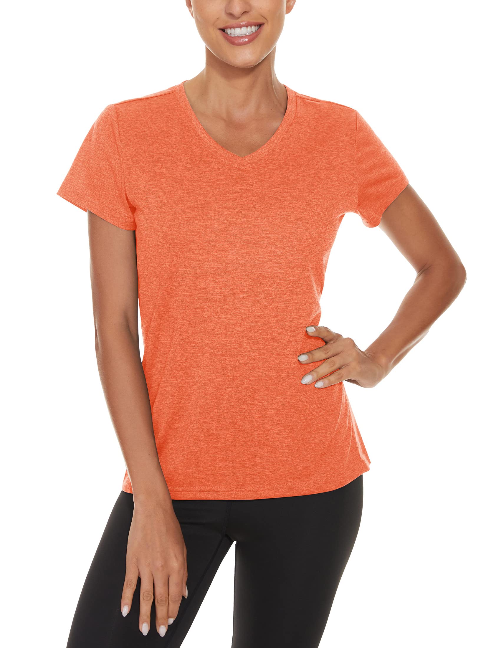 TACVASEN Women's Running Short Sleeve Quick Dry Shirts Athletic Workout Running T-Shirt Women Orange,L