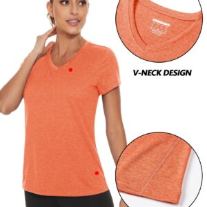 TACVASEN Women's Running Short Sleeve Quick Dry Shirts Athletic Workout Running T-Shirt Women Orange,L