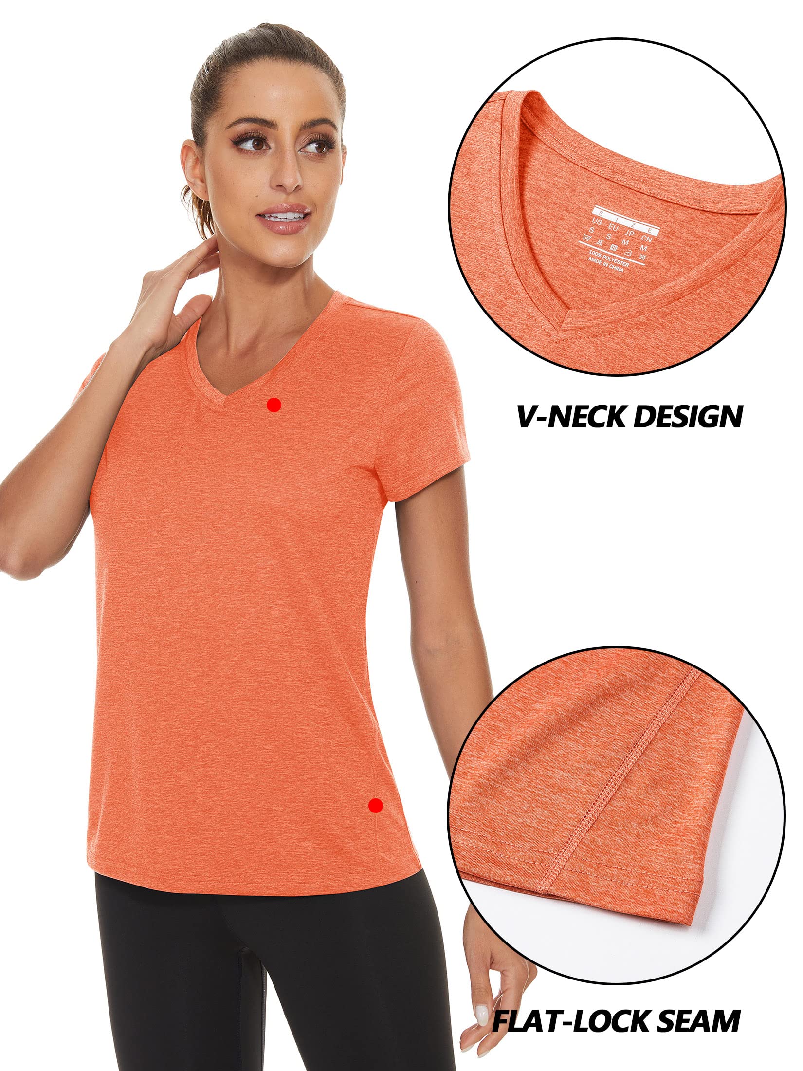 TACVASEN Women's Running Short Sleeve Quick Dry Shirts Athletic Workout Running T-Shirt Women Orange,L