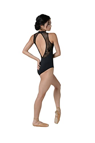 Danz N Motion Womens Flocked Floral Mockneck Tank Leotard 22109A (Black, Small)