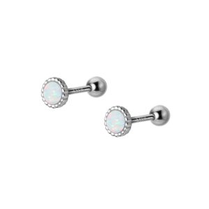 18g fashion opal round cartilage stud earrings 925 sterling silver minimalist helix tragus piercing studs daith conch earring barbell post hypoallergenic for women (white opal)