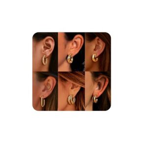 ORAZIO Clip On Earrings for Women 6Pairs Gold Clip On Hoop Earrings For Egirls Chunky Hoops Twist Triple Square Hoop Earrings No Piercing Fake Earrings Set