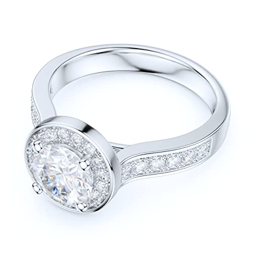 PRSTANI Sterling Silver 1CT Simulated Round Brilliant Cut Diamond Halo Promise Engagement Ring (7)