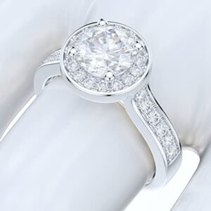 PRSTANI Sterling Silver 1CT Simulated Round Brilliant Cut Diamond Halo Promise Engagement Ring (7)