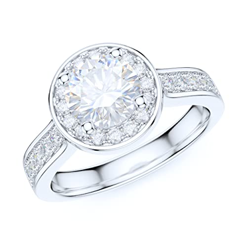 PRSTANI Sterling Silver 1CT Simulated Round Brilliant Cut Diamond Halo Promise Engagement Ring (7)