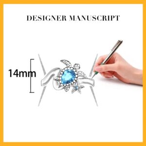 Turtle Ring Sapphire Jewelry for Women Ocean Themed Gifts Sea Starfish Blue Stone Zircon Diamond 925 Wave Ring Sterling Silver for Sister Mom Friend Size 8