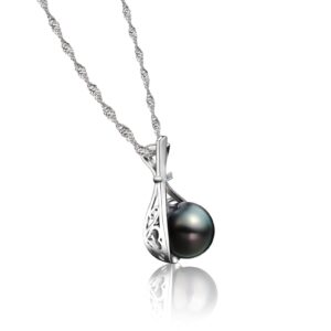 Red Lychee Genuine Black Pearl Necklace AAAA Quality 10 mm Round South Sea Cultured Tahitian Black Pearl Pendant Necklace with Certified Moissanite Gift for Women Wife Mom 18 inches