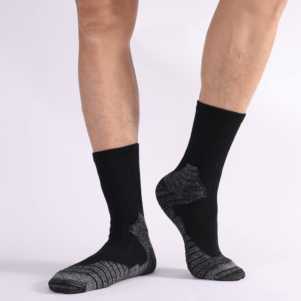 Fitliva Work Socks for Steel Toe Boots Men Size 13-15 Cushioned Cotton Crew Socks 6 Pack Black