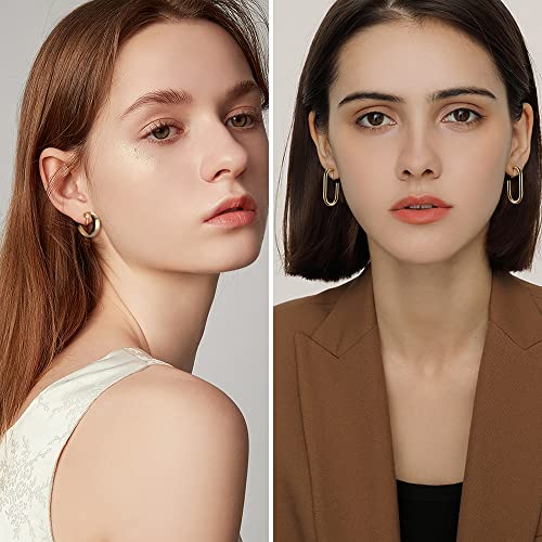 ORAZIO Clip On Earrings for Women 6Pairs Gold Clip On Hoop Earrings For Egirls Chunky Hoops Twist Triple Square Hoop Earrings No Piercing Fake Earrings Set