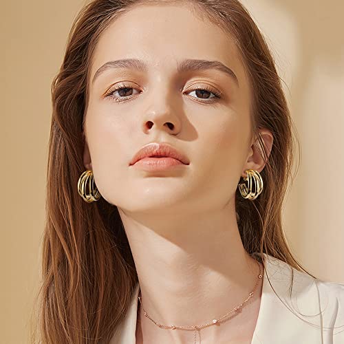 ORAZIO Clip On Earrings for Women 6Pairs Gold Clip On Hoop Earrings For Egirls Chunky Hoops Twist Triple Square Hoop Earrings No Piercing Fake Earrings Set