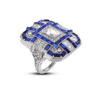 ZJQZBSS 925 Sterling Silver Natural Sparkling Square Sapphire Ladies Ring Blue Gem Cubic Zirconia Promise Ring CZ Luxury Vintage Engagement Wedding Ring (8)