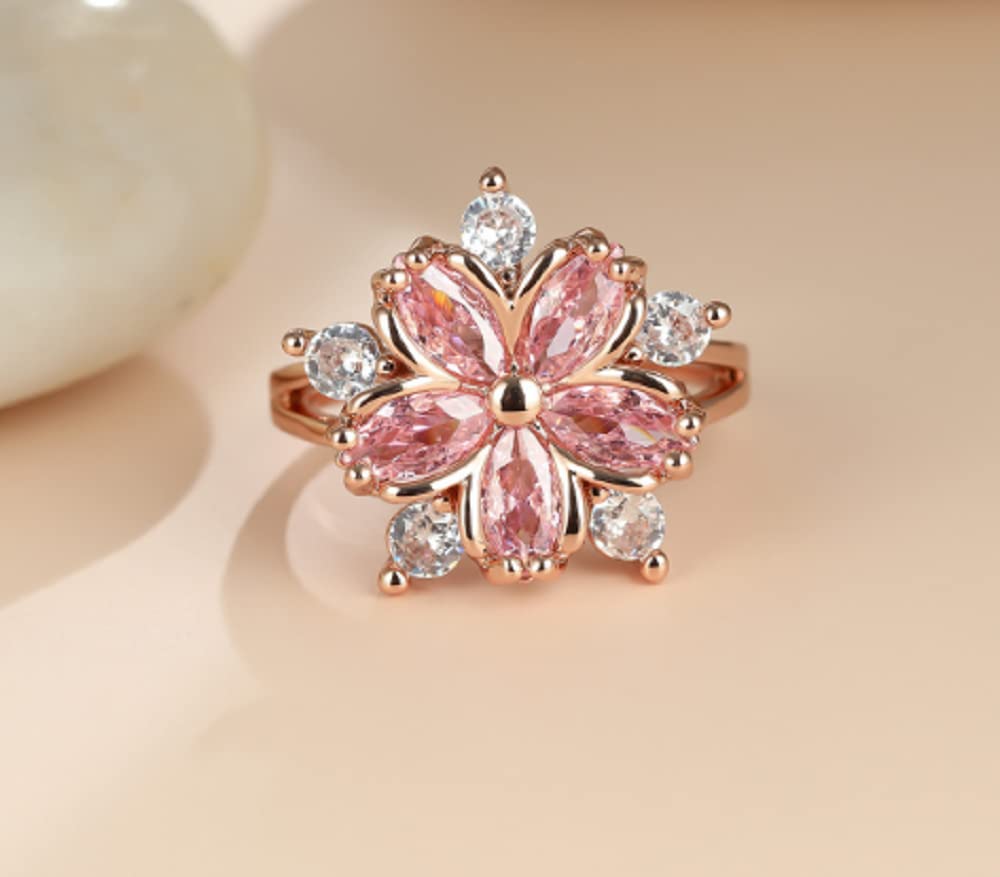 Awmnjtmgpw 925 Sterling Silver Romantic Flower Zircon Ring Fashion Pink Diamond Set Cherry Blossom Ring Women's Fashion Wedding Engagement Ring Size 6-10 (Size 7)