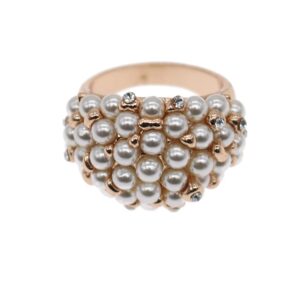 HSQYJ White Pearl Crystal Ring Elegant Rhinestone Cocktail Statement Rings Uniquely Stylish Fashion Creative Engagement Jewelry for Women Gold Plated