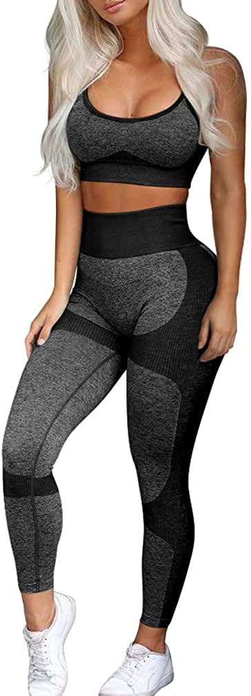 OLCHEE Women’s Workout Sets 2 Piece - Seamless Yoga Leggings and Cross-Strap Sports Bra Gym Outfits Activewear Matching Set - Black Medium