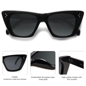 SOJOS Retro Trendy Cat Eye Polarized Sunglasses for Women Cute Stylish UV400 Sunnies SJ2199, Black/Black