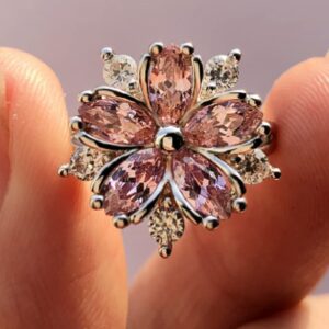 Awmnjtmgpw 925 Sterling Silver Romantic Flower Zircon Ring Fashion Pink Diamond Set Cherry Blossom Ring Women's Fashion Wedding Engagement Ring Size 6-10 (Size 7)