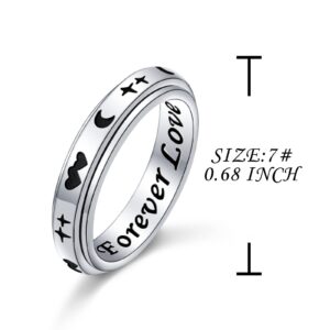 SHAOAN Forever Love Moon Star Spinner Fidget Ring 925 Sterling Silver Anxiety Rings for Women Stress Relieving Boredom ADHD Autism Statement Band Rings