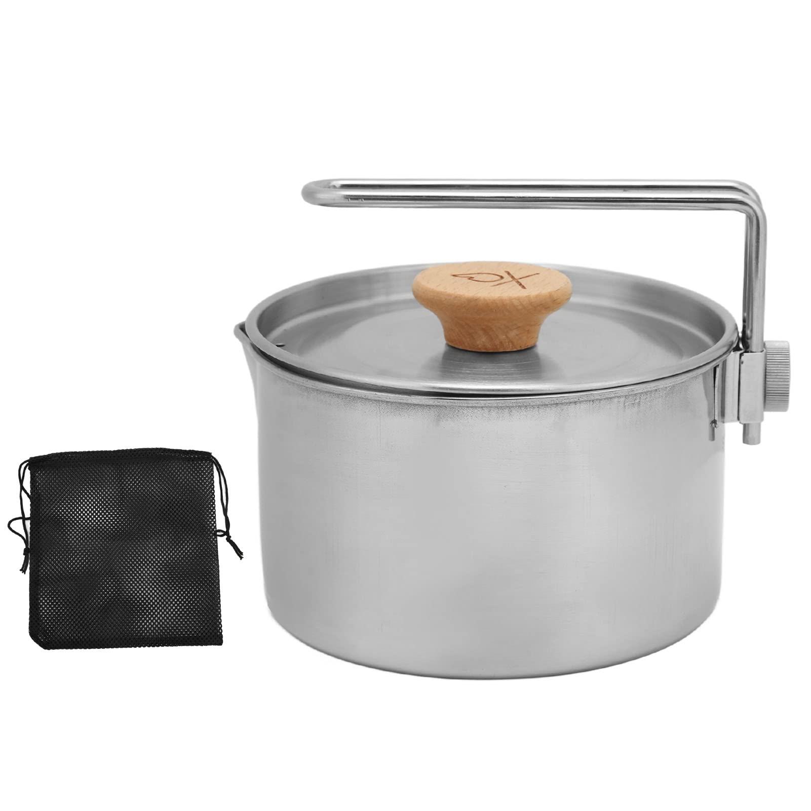 Xiuganpo Camping Pot Cookware, Stainless Steel Lunch Container 1L Backpacking Picnic Cooking Bento Box with Foldable Handle Portable Open Fire Stockpot Kettle for Outdoor Hiking, default