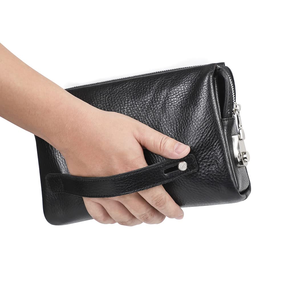 Contacts Clutch Purse Bag Leather for Men Anti Theft Wristlet Handbag Wallet Multiple Compartments Card Phone Holder Travel Bag