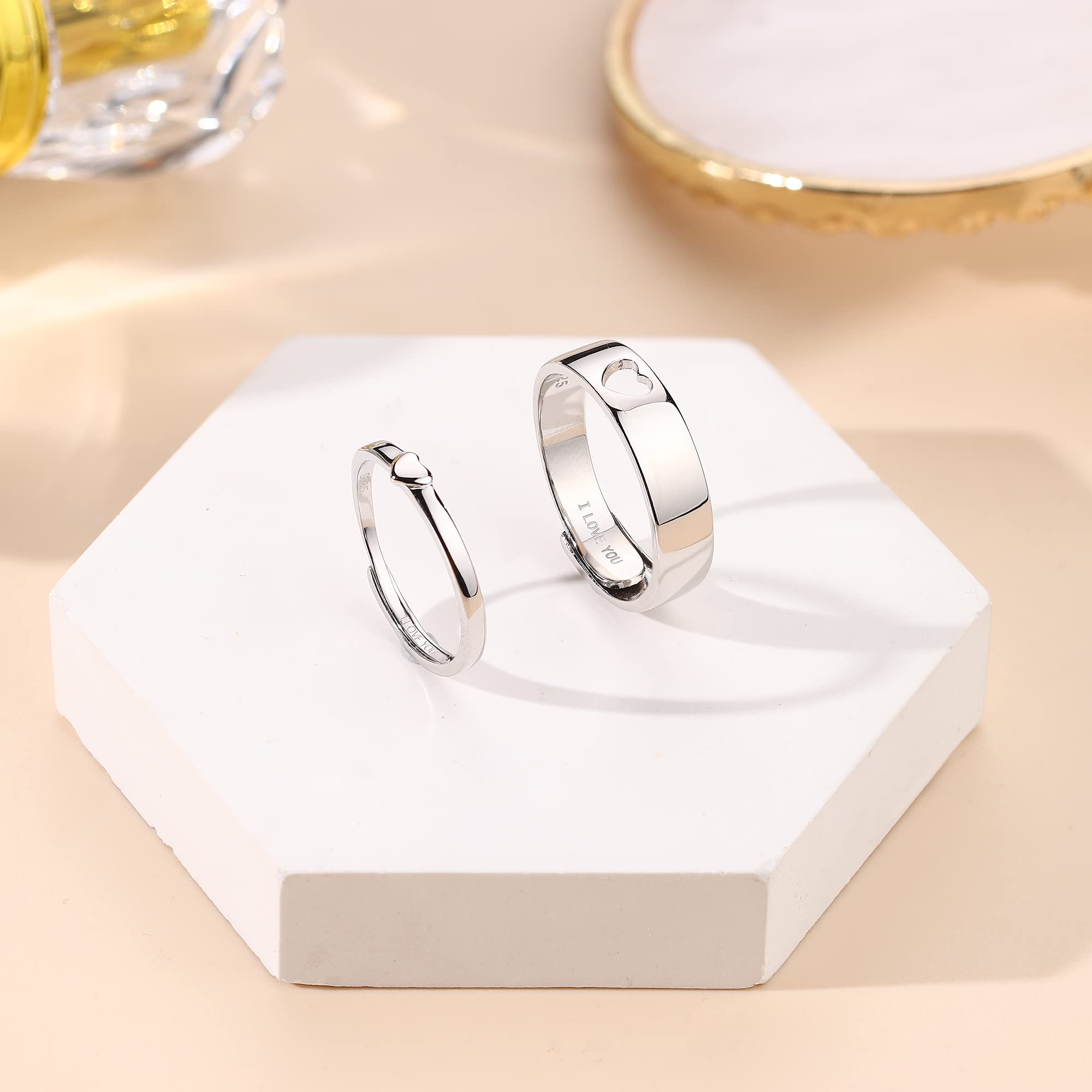 MILACOLATO Matching Rings for Couples 925 Sterling Silver Adjustable Matching Heart Promise Ring I Love You Engagement Wedding Ring for Him and Her Valentines Day Gifts