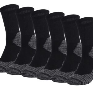 Fitliva Work Socks for Steel Toe Boots Men Size 13-15 Cushioned Cotton Crew Socks 6 Pack Black